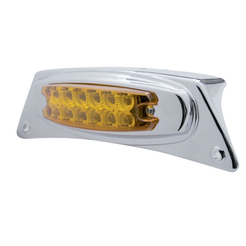 Chrome Fender Light W/ 12 Amber Led Reflector Marker Light - Amber Lens