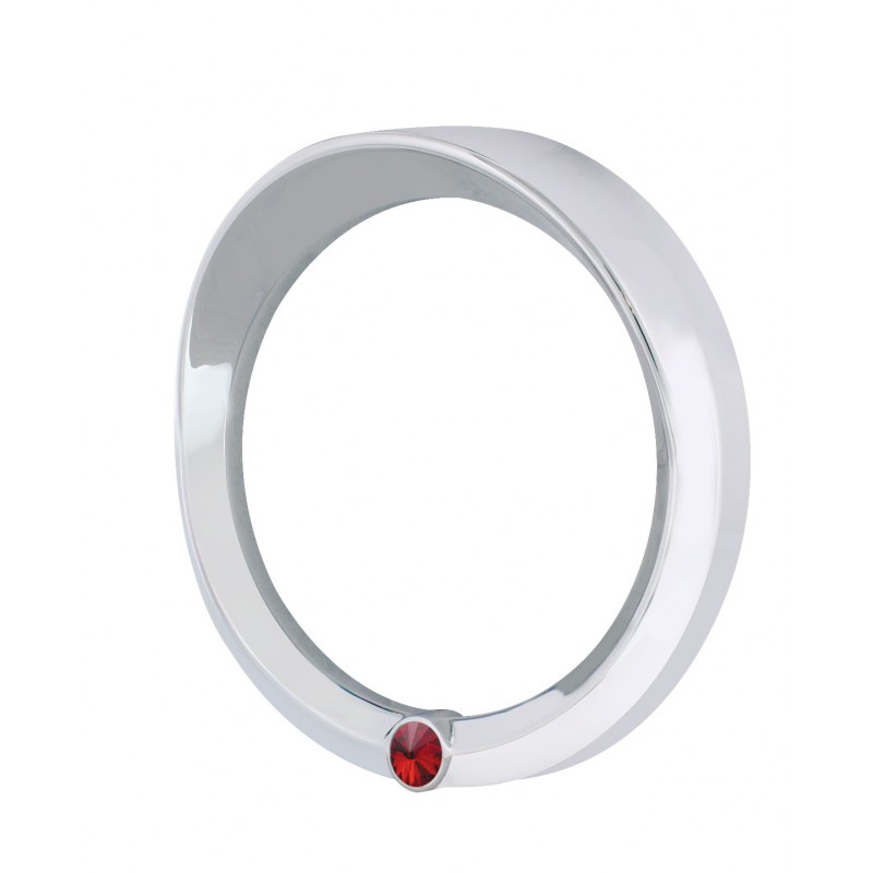 Chrome 2006+ Peterbilt Speed/Tachometer Gauge Cover W/ Visor & Diamond - Red