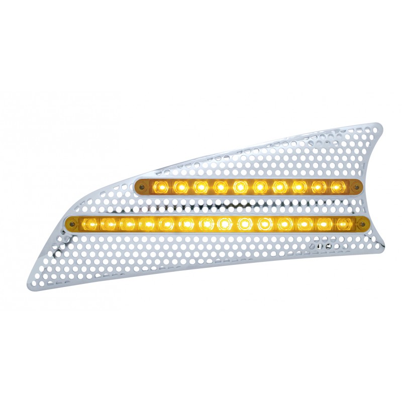 Chrome Pl. 2007+ Kenworth t660 Driver Side Air Intake W/ 10 Amber Led 9" & 14 Amber Led 12" Light Bar - Amber Lens