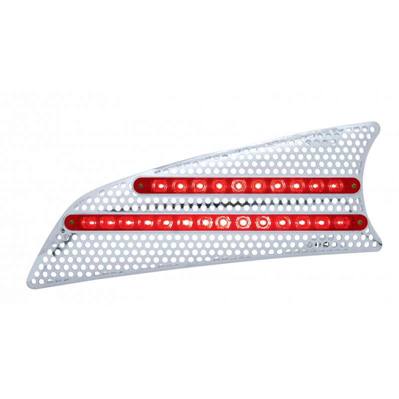 Chrome Pl. 2007+ Kenworth t660 Driver Side Air Intake W/ 10 Red Led 9" & 14 Red Led 12" Light Bar - Red Lens