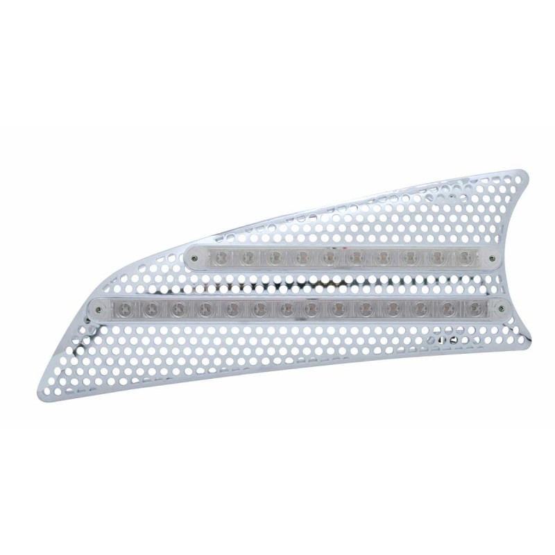 Chrome Pl. 2007+ Kenworth t660 Driver Side Air Intake W/ 10 Red Led 9" & 14 Red Led 12" Light Bar - Clear Lens