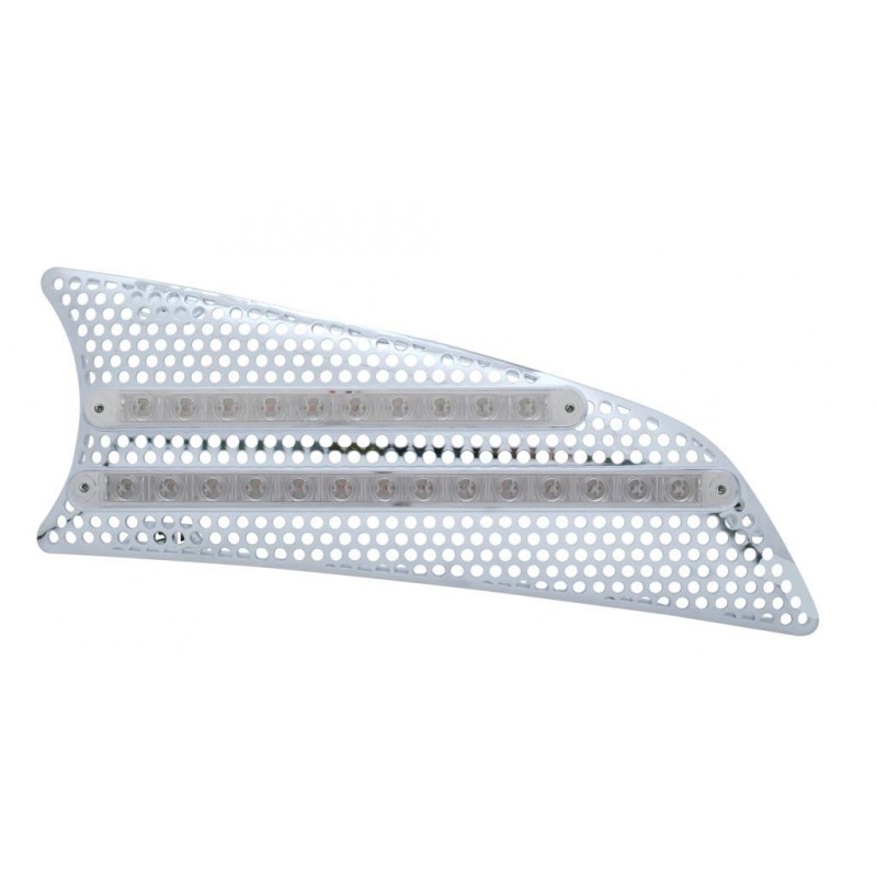 Chrome Pl. 2007+ Kenworth t660 Passenger Side Air Intake W/ 10 Red Led 9" & 14 Red Led 12" Light Bar - Clear Lens