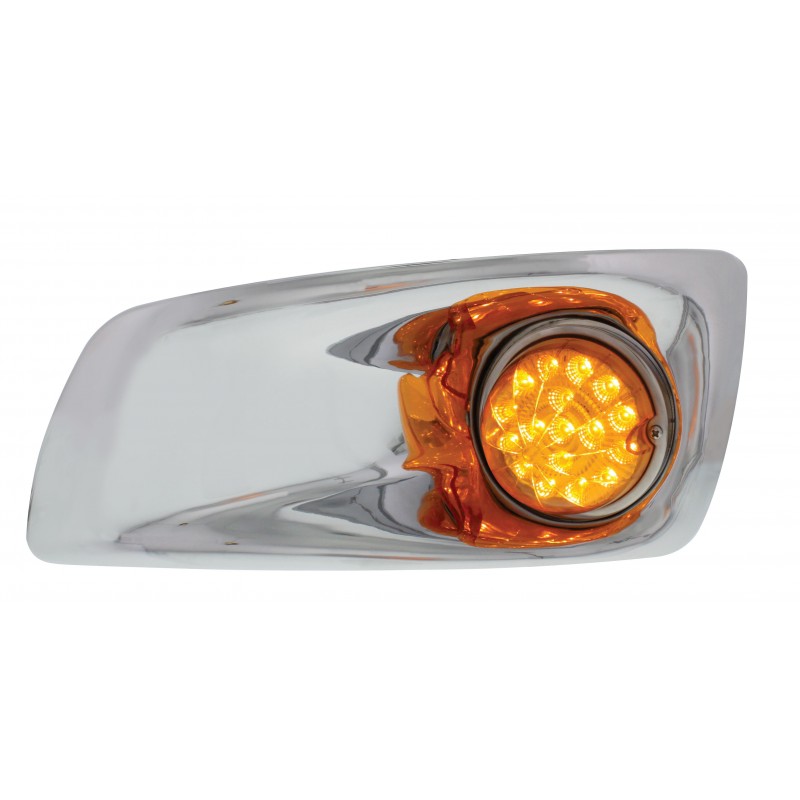 17 Amber Led Kenworth T660 Driver Front Bumper Single Function Clear Style Light W/ Reflector - Amber Lens