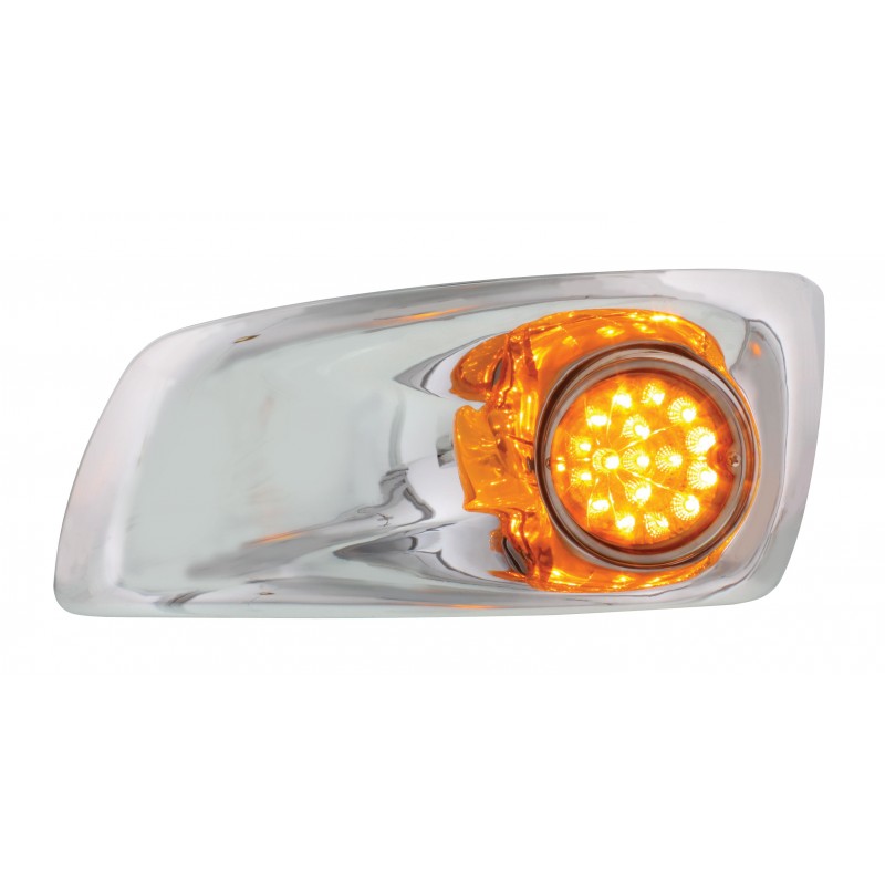 17 Amber Led Kenworth T660 Driver Front Bumper Dual Function Clear Style Light W/ Reflector - Amber Lens