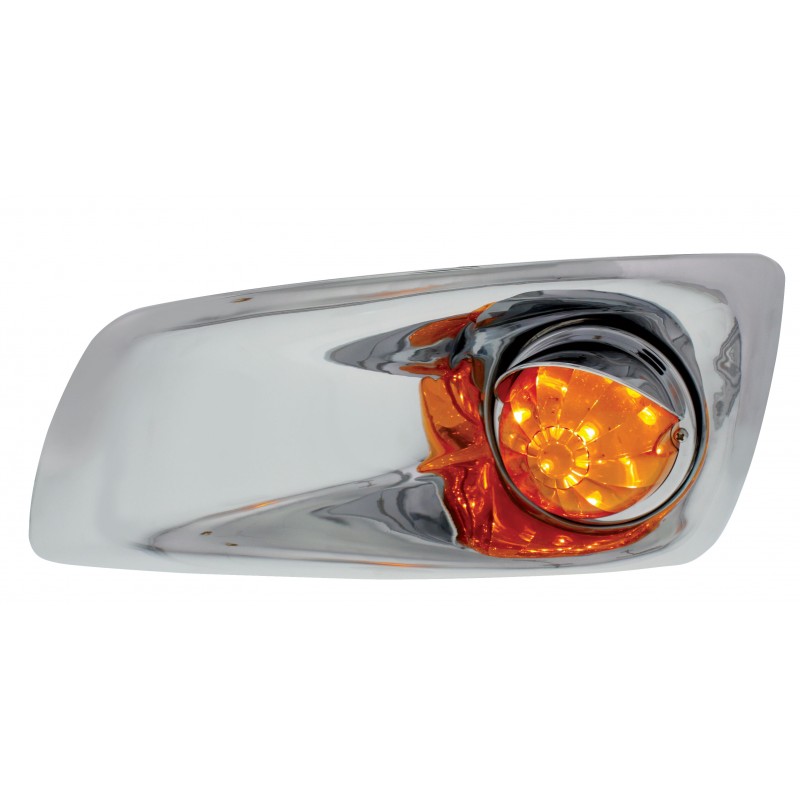 17 Amber Led Kenworth T660 Driver Front Bumper Single Function Watermelon Style Light W/ Visor - Amber Lens