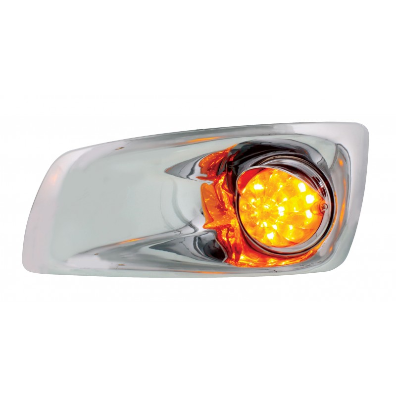 17 Amber Led Kenworth T660 Driver Front Bumper Dual Function Watermelon Style Light W/ Visor - Amber Lens