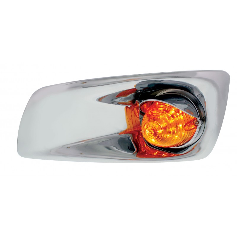 19 Amber Led Kenworth T660 Driver Front Bumper Single Function Beehive Style Light W/ Visor - Amber Lens