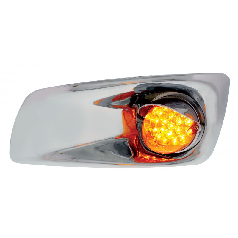 19 Amber Led Kenworth T660 Driver Front Bumper Single Function Light W/ Reflector W/ Visor - Amber Lens