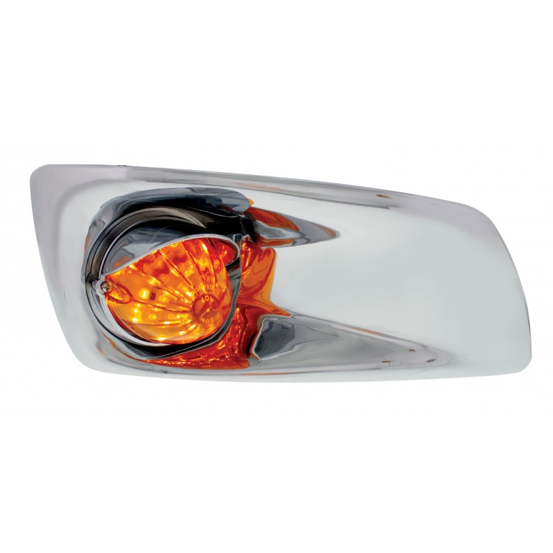 19 Amber Led Kenworth T660 Passenger Front Bumper Single Function Watermelon Style Light W/ Visor - Amber Lens