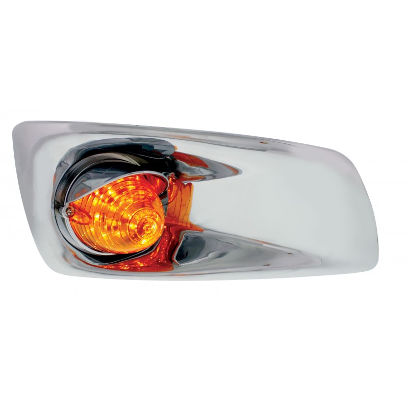 19 Amber Led Kenworth T660 Passenger Front Bumper Single Function Beehive Style Light W/ Visor - Amber Lens