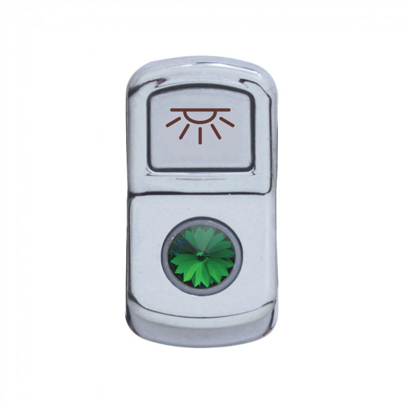 Chrome Plastic "Cab Light" Rocker Switch Cover W/ Diamond - Green