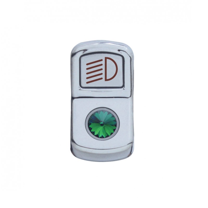 Chrome Plastic "Headlight" Rocker Switch Cover W/ Diamond - Green