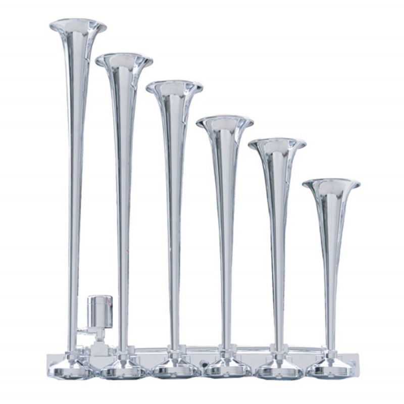 Heavy Duty 6 Trumpet Train Horn - Long Trumpet On Left