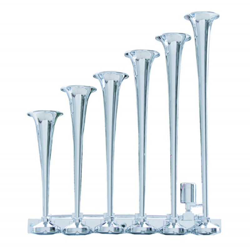 Heavy Duty 6 Trumpet Train Horn - Long Trumpet On Right