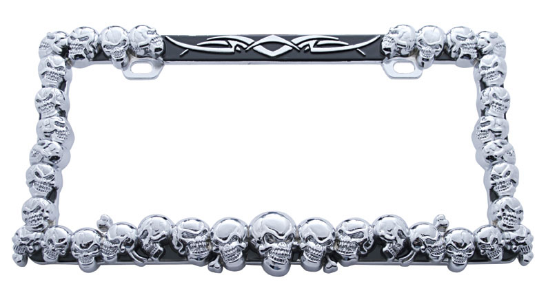 Chrome Designer License Frame - Skull