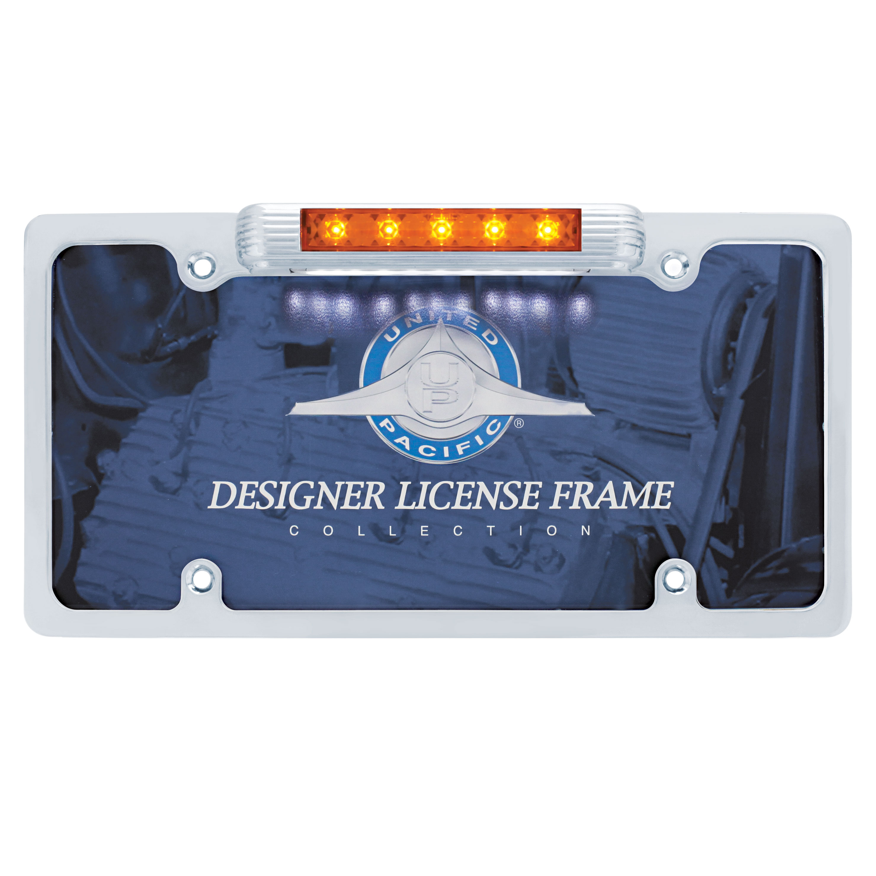 Chrome License Plate Frame With Red Led Brake Light And White Led License Light