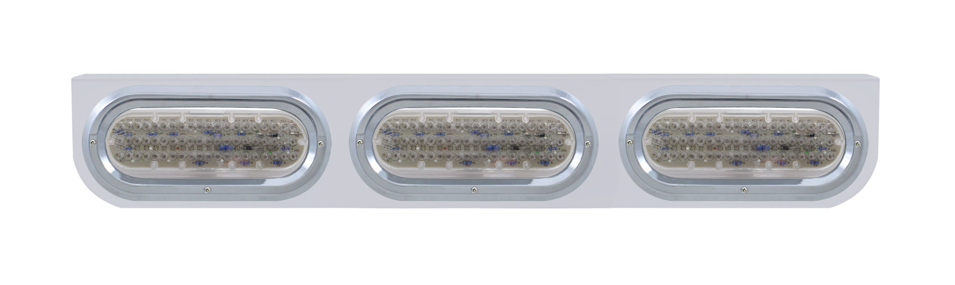 Stainless Steel Light Bracket W/ Three 60 Amber Led Oval Light W/ Visor - Clear Lens
