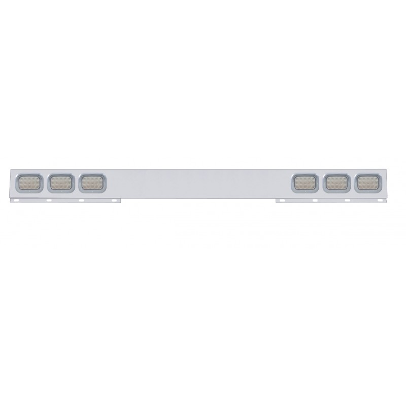 Stainless Steel 1 Piece Rear Light Bar W/ Six 15 Red Led Rectangular Light W/ Visor - Clear Lens
