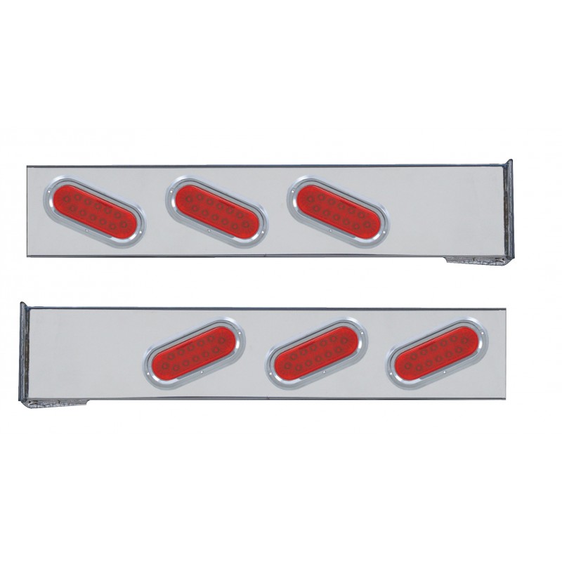 (2/Bulk) Chrome 2 Pcs. Rear Lt Bar W/ 6 Slanted 12 Led Oval Red Lens Reflector Lt W/ Visor - 4 Hole Flange Mount