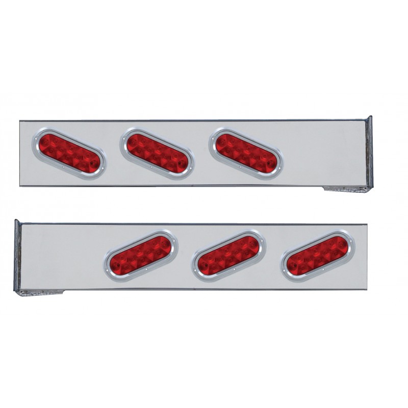 (2/Bulk) Chrome 2 Pcs. Rear Light Bar W/ 6 Slanted 10 Led Oval Red Lens Light W/ Visor - 4 Hole Flange Mount