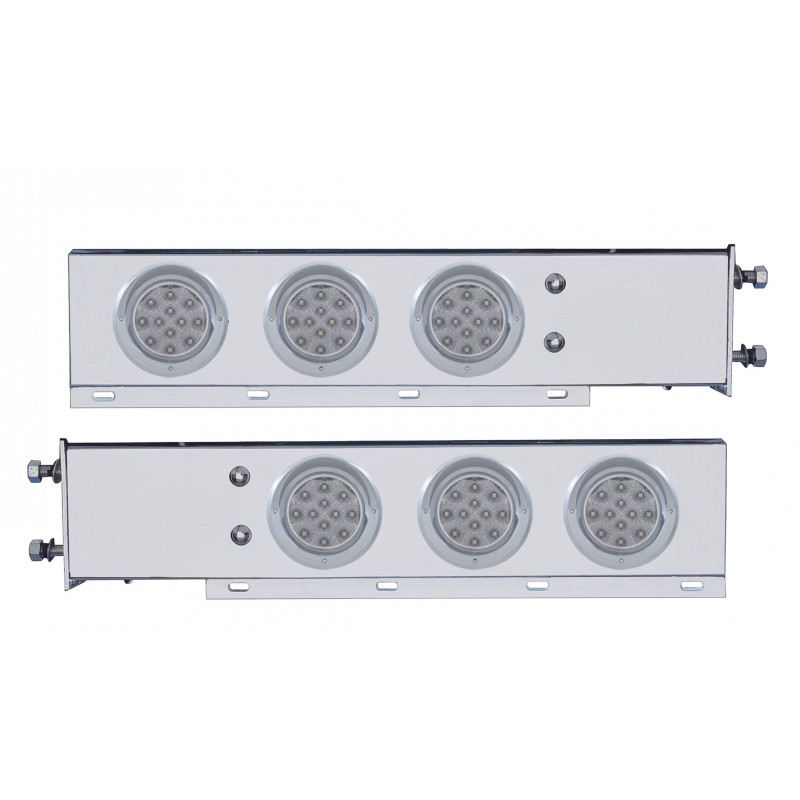(2/Bulk) Stainless Steel Spring Loaded Rear Lt Bar W/ Six 12 Red Led 4" Clear Lens Reflector Lt W/ Visor - 3 3/4" Bolt Pattern