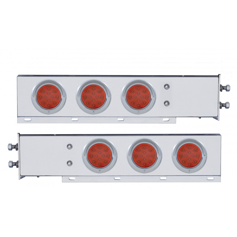 (2/Bulk) Stainless Steel Spring Loaded Rear Lt Bar W/ Six 12 Red Led 4" Red Lens Reflector Lt W/ Visor - 2 1/2" Bolt Pattern