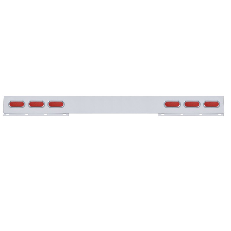 Stainless Steel 1 Piece Rear Light Bar W/ 6 Straight 19 Red Led Oval Reflector Light W/ Visor - Red Lens