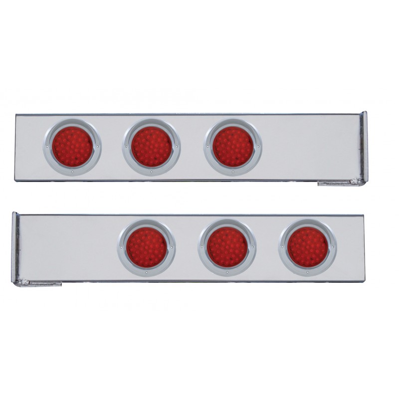(2/Bulk) Chrome 2 Pcs. Rear Light Bar W/ Six 36 Led 4" Red Lens Economy Light W/ Visor - 4 Hole Flange Mount