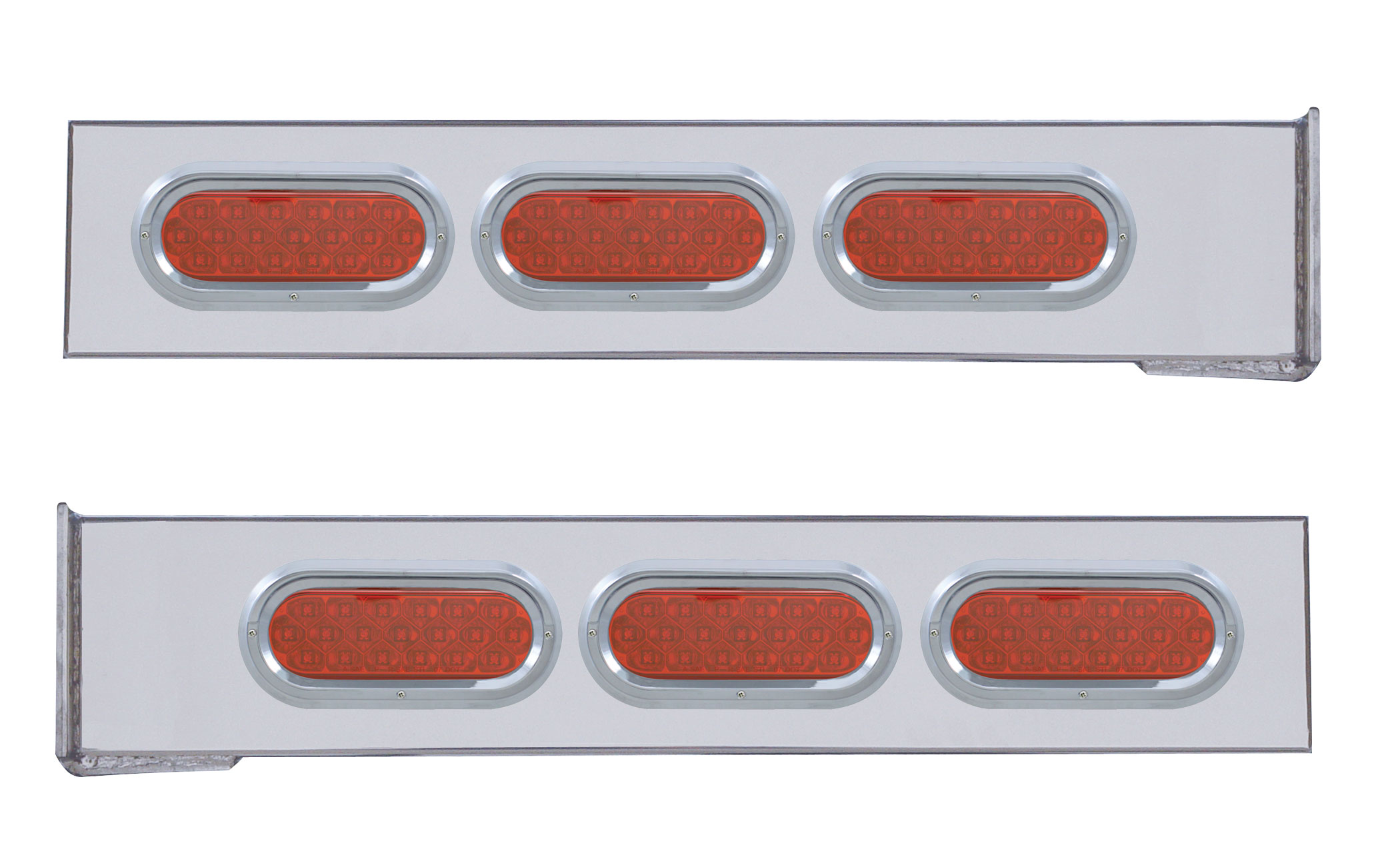 (2/Bulk) Chrome 2 Pcs. Rear Light Bar W/ 6 Straight 19 Led Oval Lens Light W/ Visor - 4 Hole Flange Mount