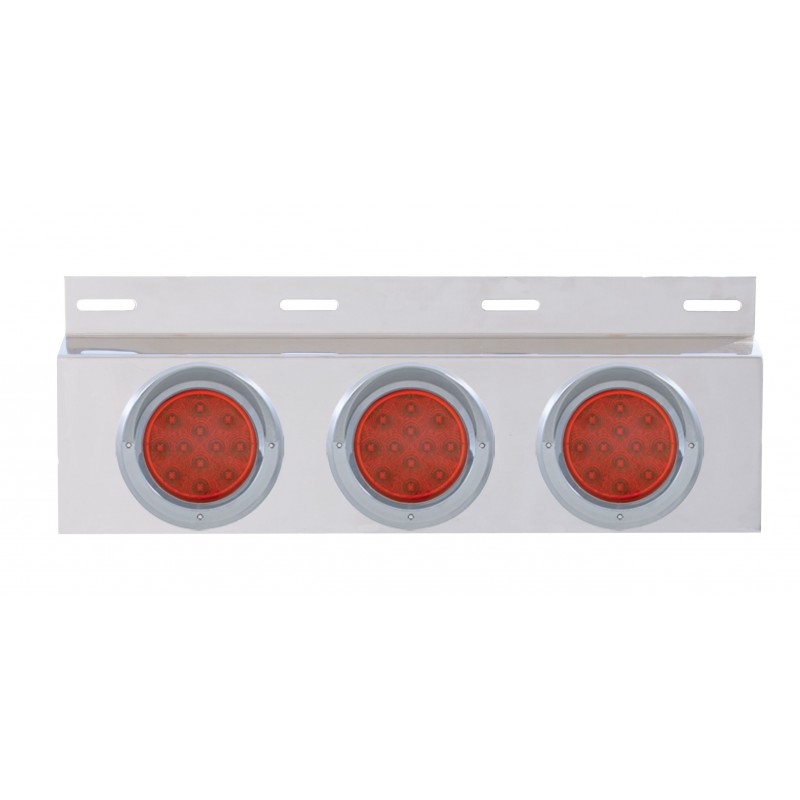 Stainless Steel Top Mud Flap Light Bracket W/ Three 12 Led 4" Light W/ Visor - Red Lens