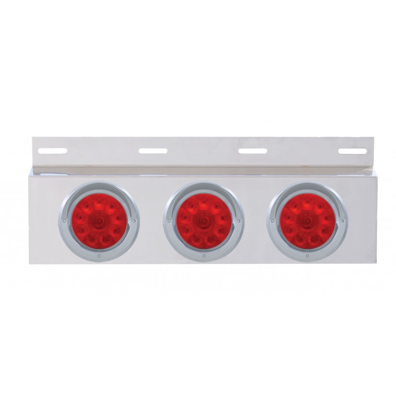 Stainless Steel Top Mud Flap Light Bracket W/ Three 10 Led 4" Light W/ Visor - Red Lens