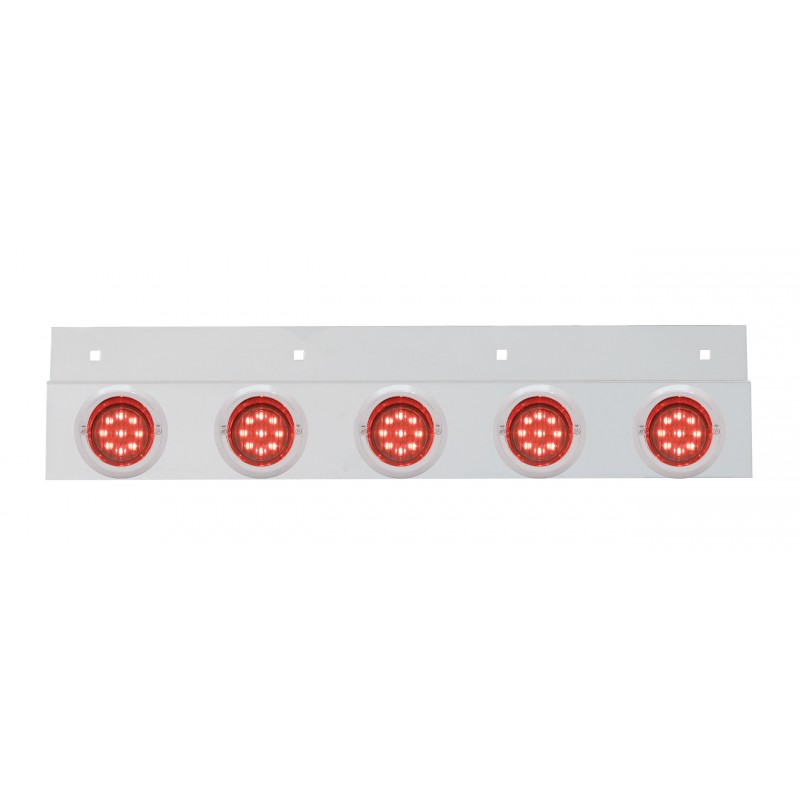 Stainless Steel Top Mud Flap Light Bracket W/ Five 9 Led 2" Clearance/Marker Light W/ Visor - Red Lens