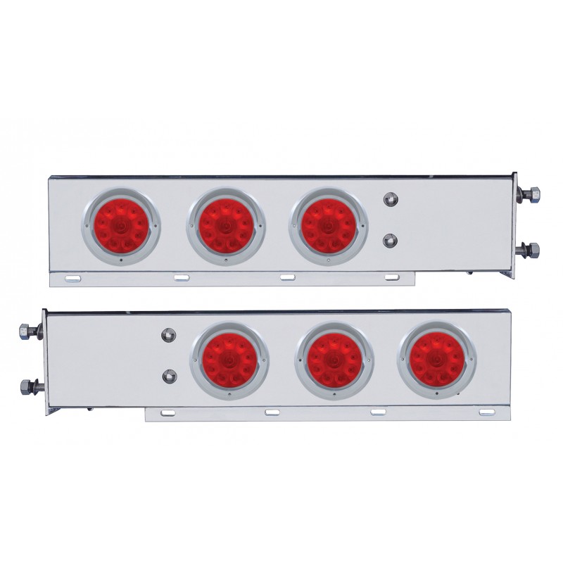 (2/Bulk) Economy 430 Stainless Steel Spring Loaded Rear Light Bar W/ Six 10 Red Led 4" Light W/ Visor - Red Lens (3 3/4" B.P.)