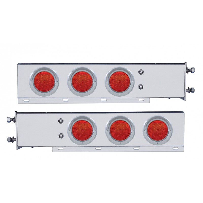 (2/Bulk) Economy 430 Stainless Steel Spring Loaded Rear Light Bar W/ Six 7 Red Led 4" Light W/ Visor - Red Lens (3 3/4" B.P.)