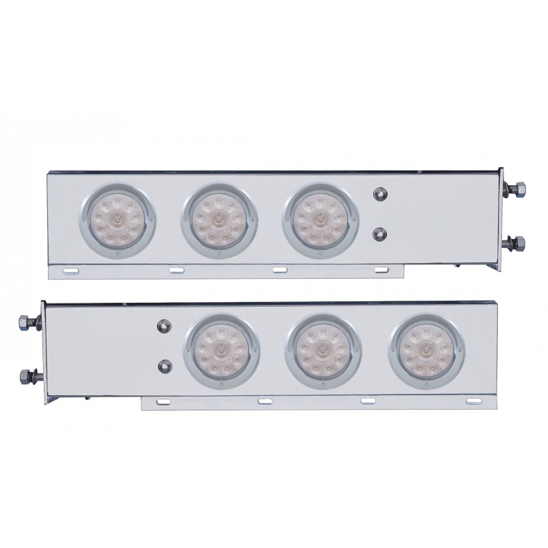 (2/Bulk) Economy 430 Stainless Steel Spring Loaded Rear Light Bar W/ Six 10 Red Led 4" Light W/ Visor - Clear Lens (2 1/2" B.P.)