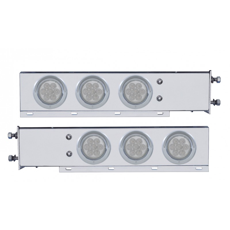 (2/Bulk) Economy 430 Stainless Steel Spring Loaded Rear Light Bar W/ Six 7 Red Led 4" Light W/ Visor - Clear Lens (2 1/2" B.P.)