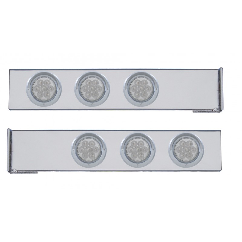 (2/Bulk) Chrome 2 Pcs. Rear Light Bar W/ Six 7 Led 4" Clear Lens Economy Light W/ Visor - 4 Hole Flange Mount