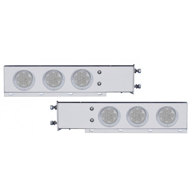 (2/Bulk) Chrome Spring Loaded Rear Light Bar W/ Six 7 Red Led 4" Clear Lens Light W/ Visor - 3 3/4" Bolt Pattern