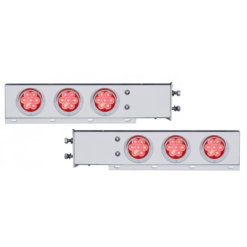 (2/Bulk) Chrome Spring Loaded Rear Light Bar W/ Six 7 Red Led 4" Red Lens Light W/ Visor - 2 1/2" Bolt Pattern