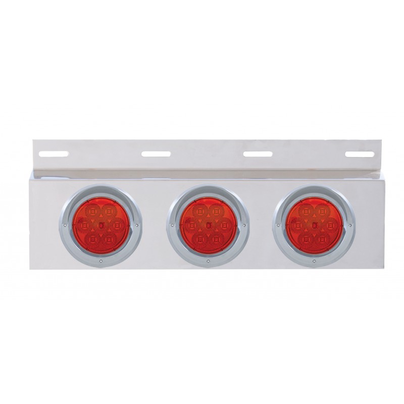 Stainless Steel Top Mud Flap Light Bracket W/ Three 7 Led 4" Light W/ Visor - Red Lens