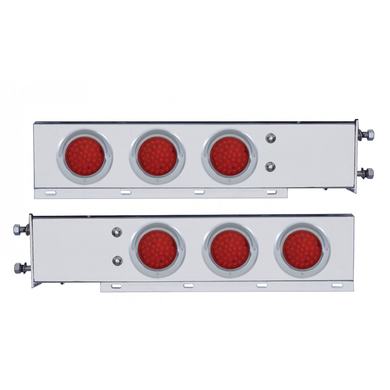 (2/Bulk) Economy 430 Stainless Steel Spring Loaded Rear Light Bar W/ Six 36 Red Led 4" Red Lens Light W/ Visor - 2 1/2" Bolt Pattern