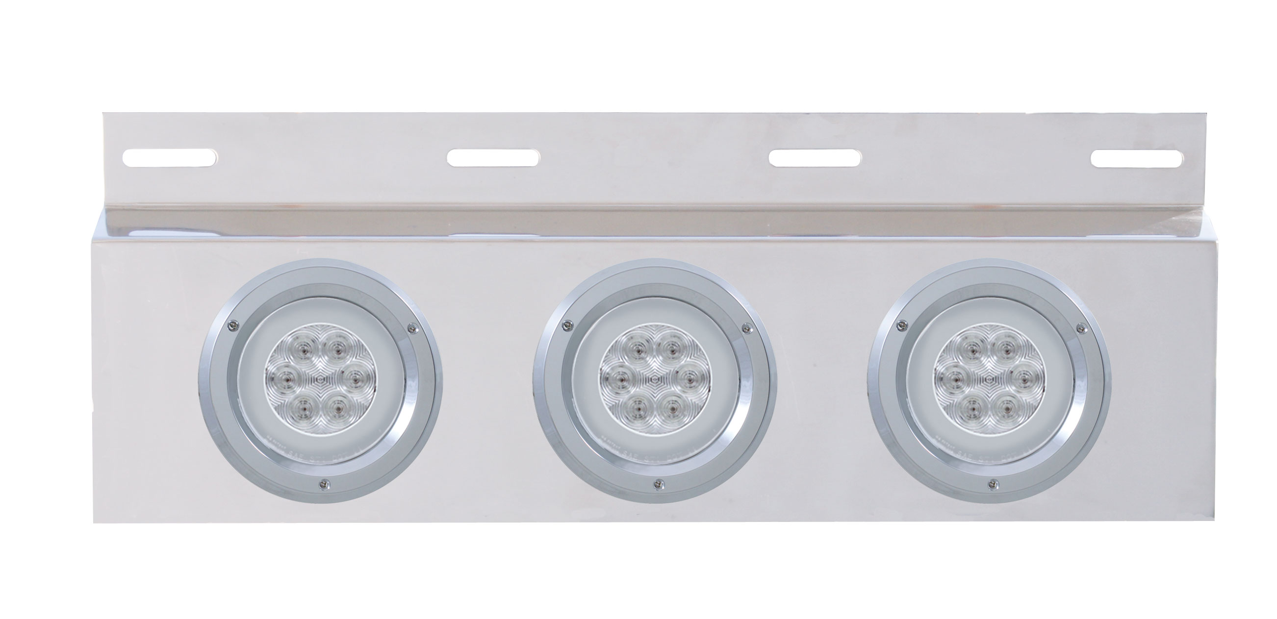 Stainless Steel Top ,Ud Flap Light Bracket W/Three 21 Red Led "Glo" Light W/ Bezel - Clear Lens