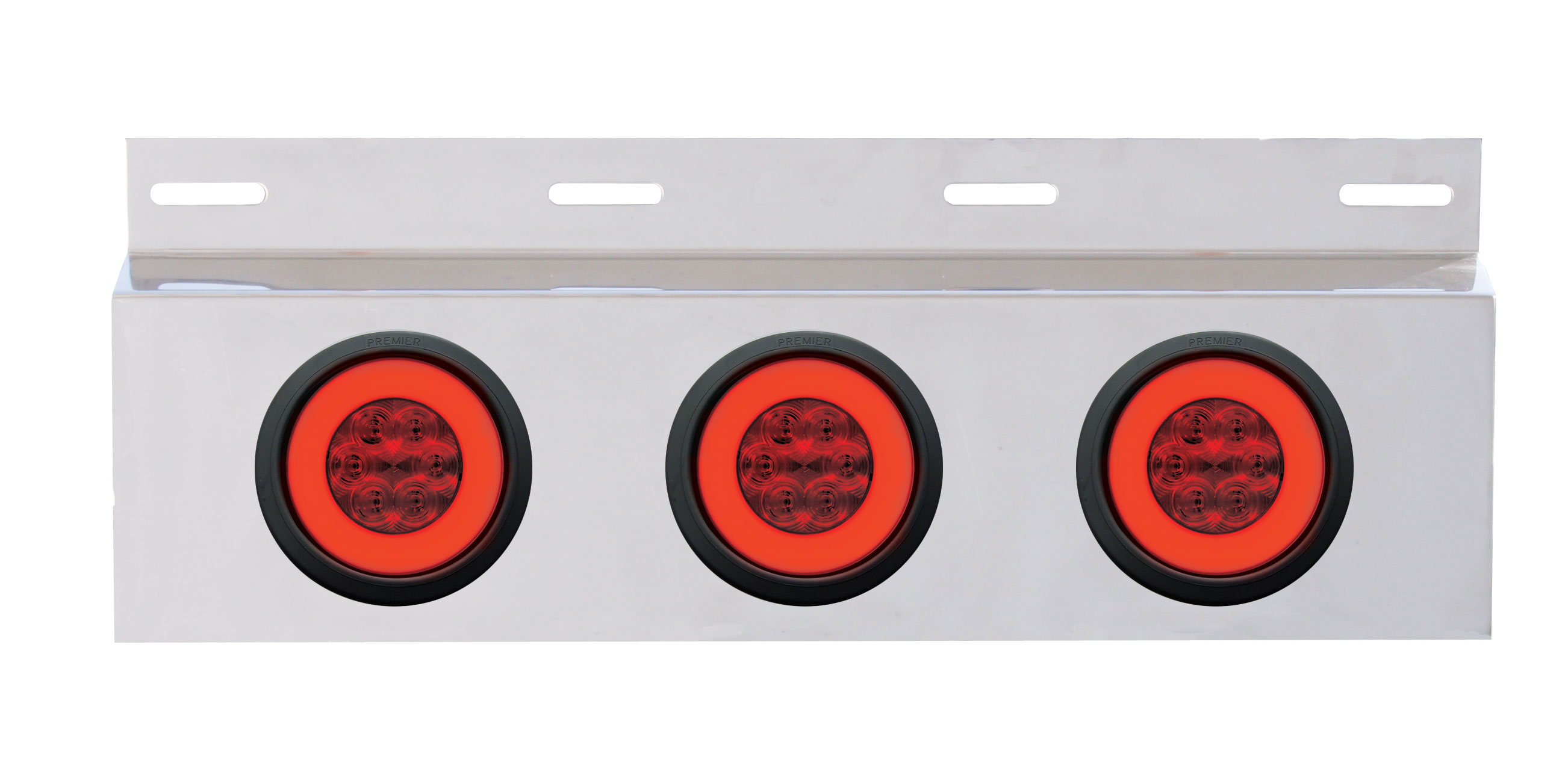 Stainless Steel Top ,Ud Flap Light Bracket W/Three 21 Red Led "Glo" Light W/ Grommet - Red Lens