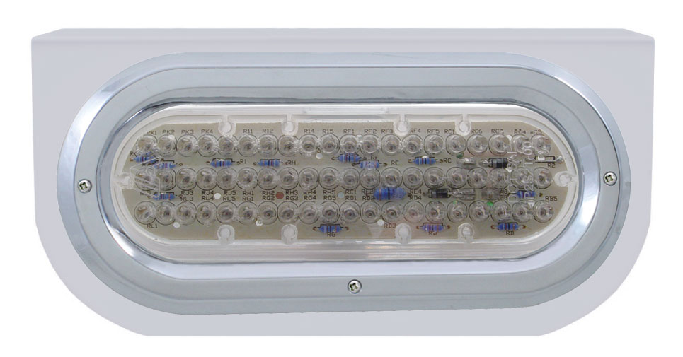 Stainless Steel Light Bracket W/ 60 Amber Led Oval Light W/ Bezel - Clear Lens