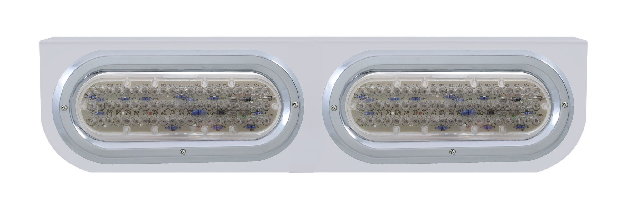 Stainless Steel Light Bracket W/ Two 60 Red Led Oval Light W/ Bezel - Clear Lens