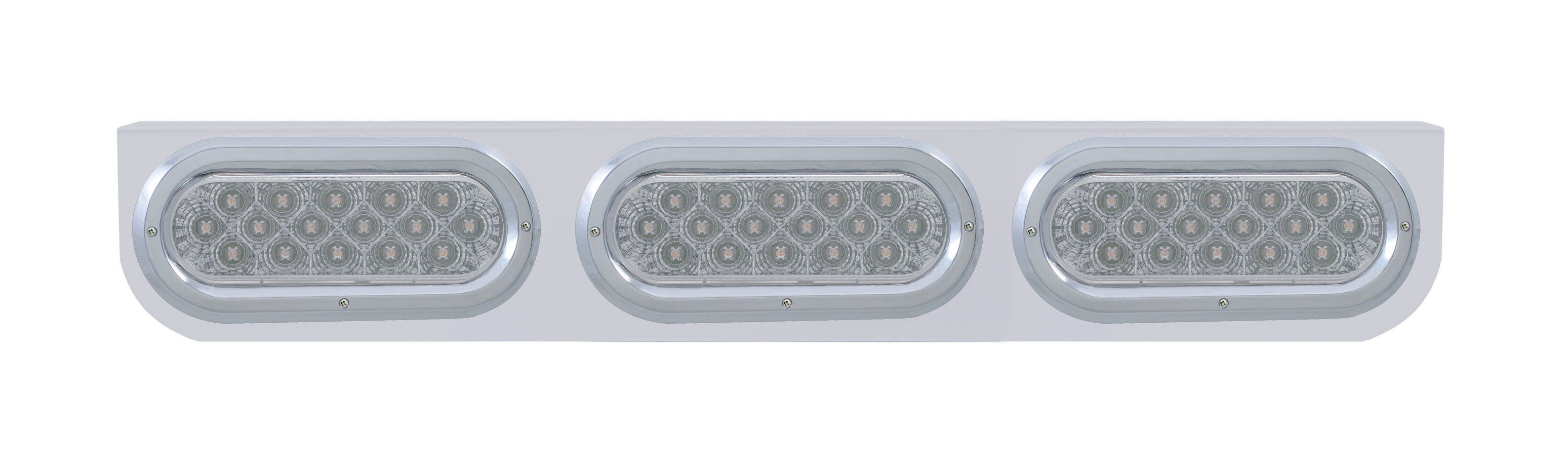 Stainless Steel Light Bracket W/ Three 16 Amber Led Oval Light W/ Bezel - Clear Lens
