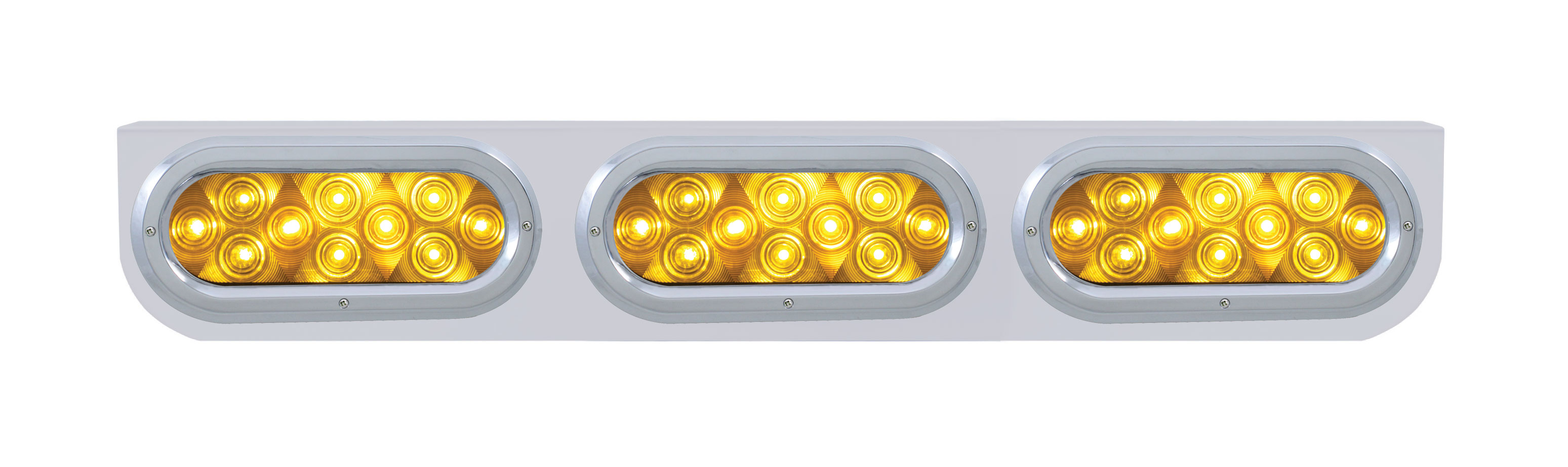 Stainless Steel Light Bracket W/ Three 10 Amber Led Oval Light W/ Bezel - Amber Lens
