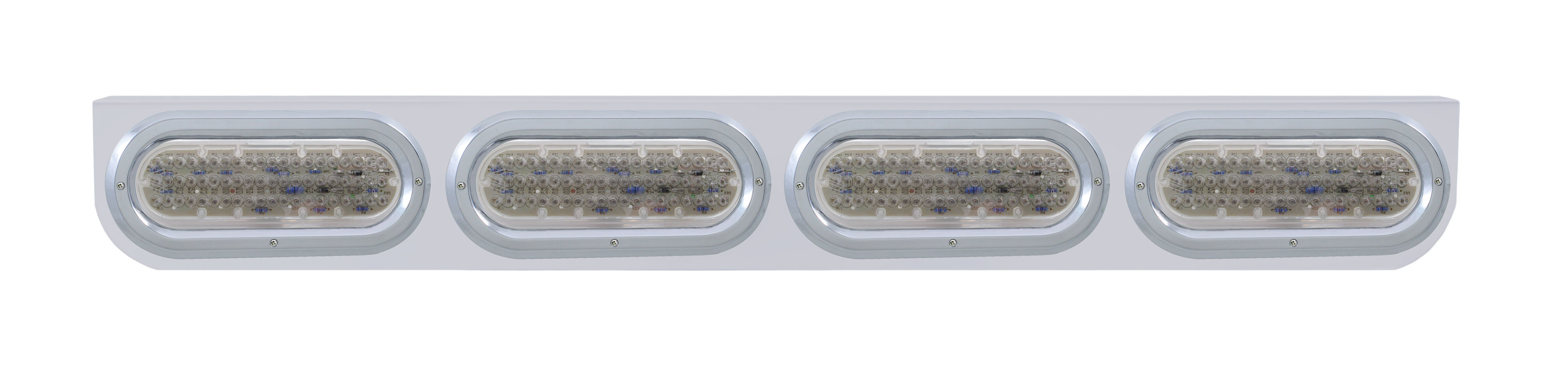 Stainless Steel Light Bracket W/ Four 60 Red Led Oval Light W/ Bezel - Clear Lens