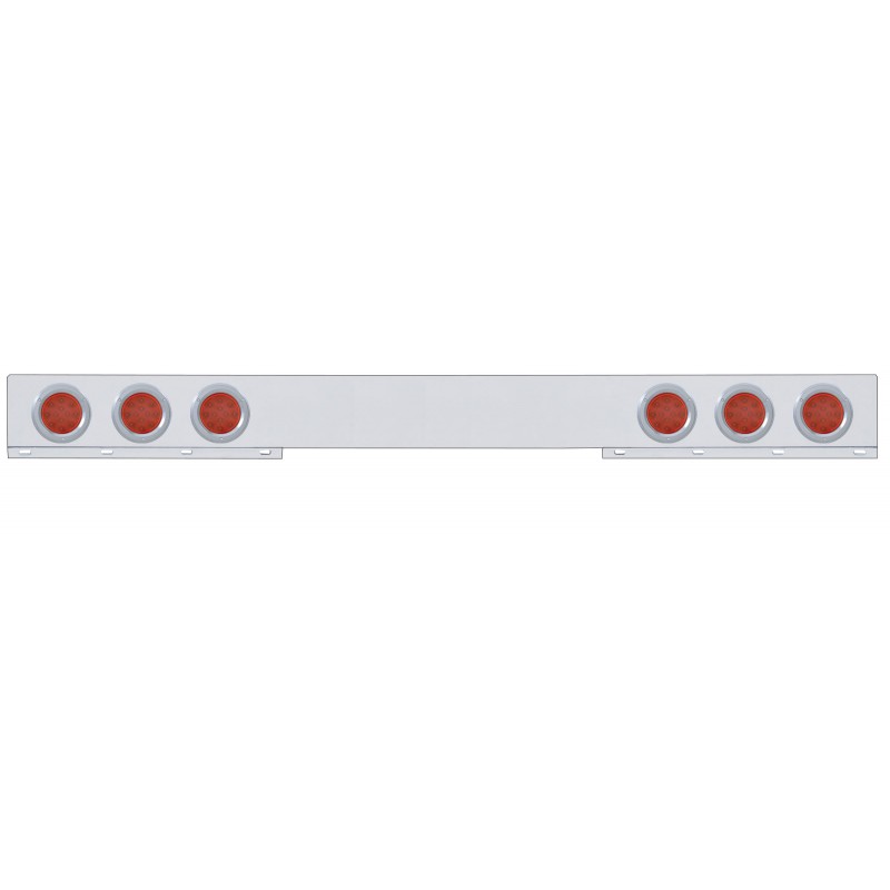Chrome Rear Light Bar W/ Six 12 Red Led 4" Reflector Light W/ Bezel - Red Lens