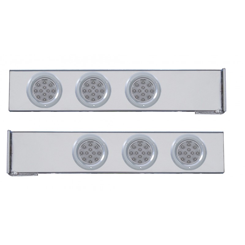 (2/Bulk) Chrome 2 Pcs. Rear Light Bar W/ Six 12 Led 4" Clear Lens Reflector Light W/ Bezel - 4 Hole Flange Mount